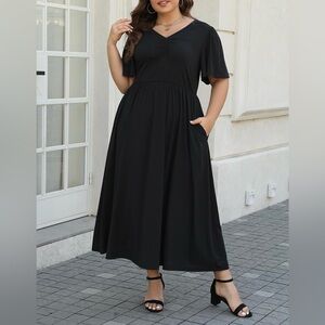 Keluummi Plus Size 20 Wedding Guest Maxi Dress Flutter Sleeve Ruched Front